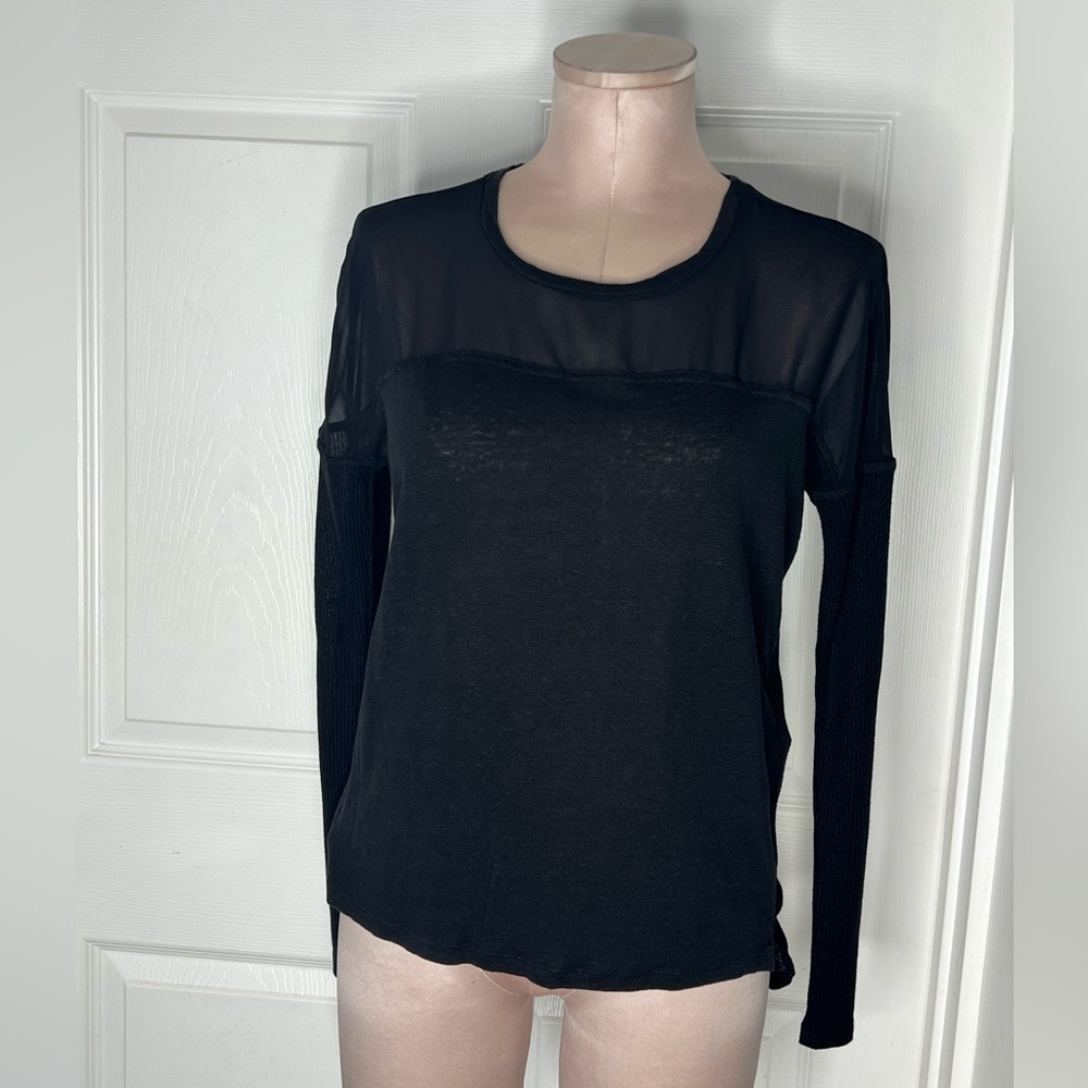 Sandro Paris Sheer Panel Black Blouse Sz1 - Picture 7 of 10